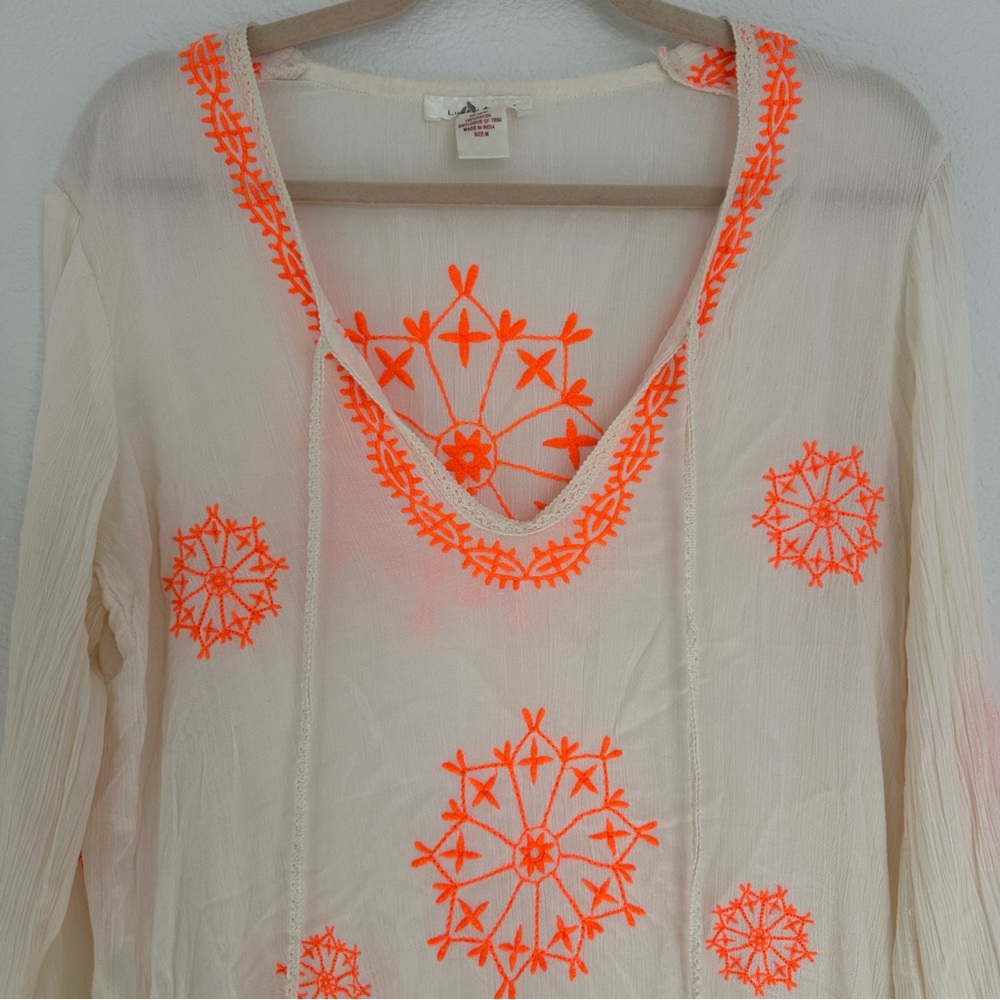 Women's Cream Tunic with Orange Embroidery Medium - Picture 2 of 11